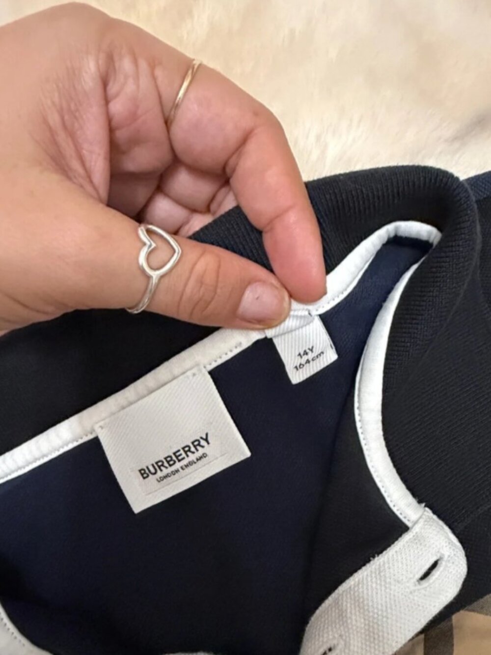 Authentic Burberry Kids Navy Iconic Check Panel Polo Shirt Boys 14 - Picture 4 of 7